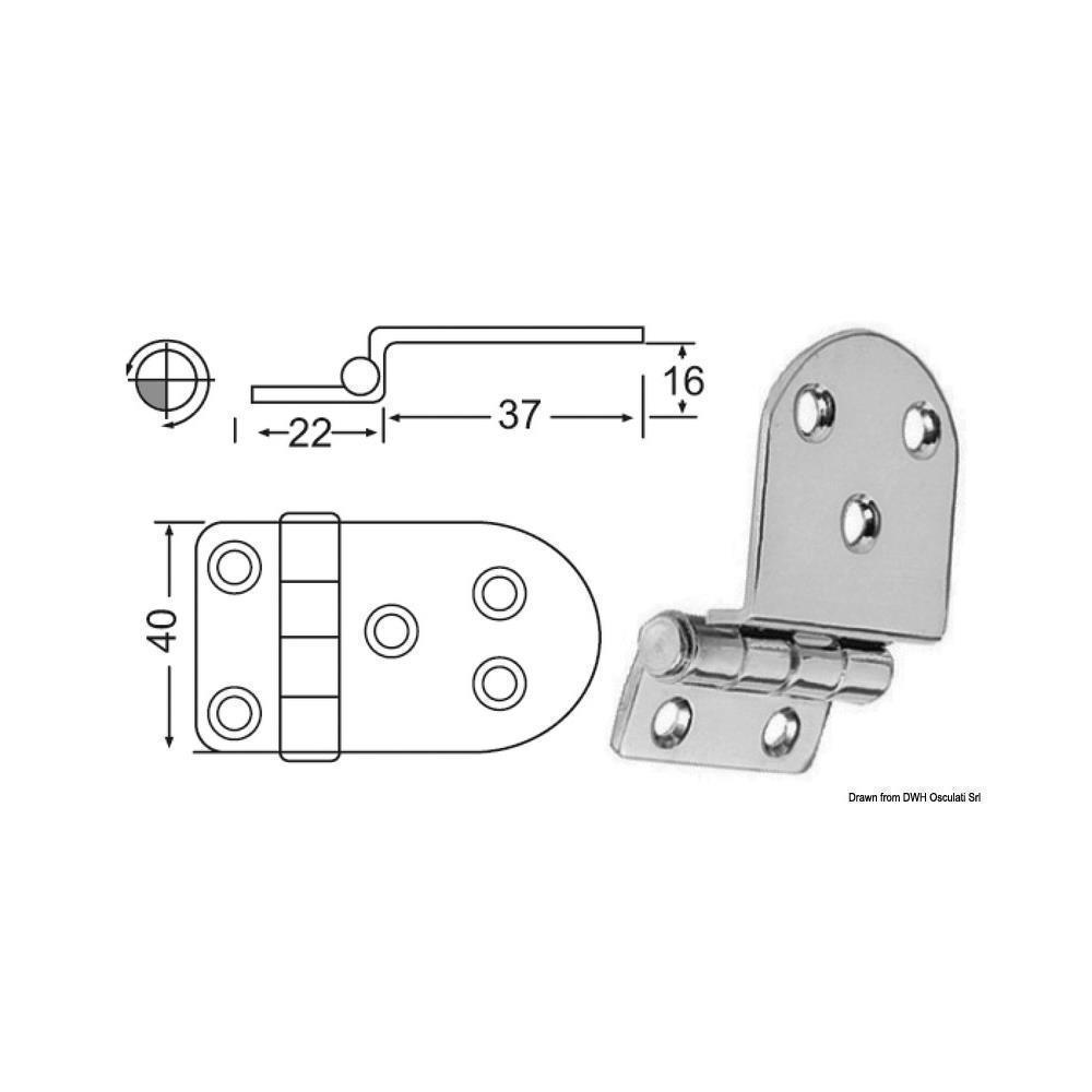 Cerniera inox a sbalzo 59x40 mm 