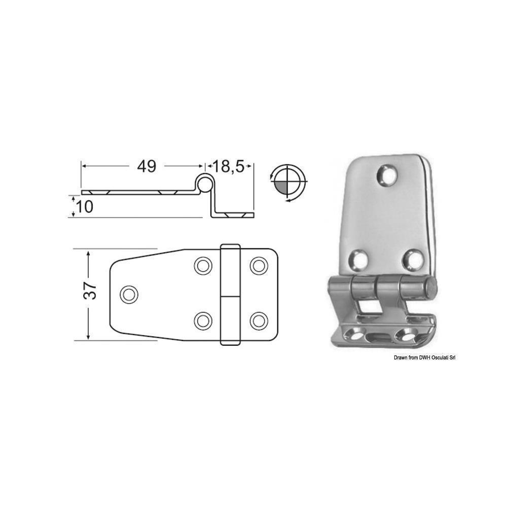 Cerniera inox a sbalzo 67,5x37 mm 