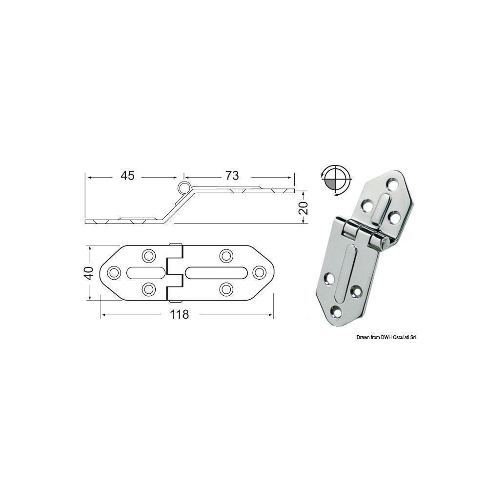 Cerniera inox sporgente 118x40 mm 