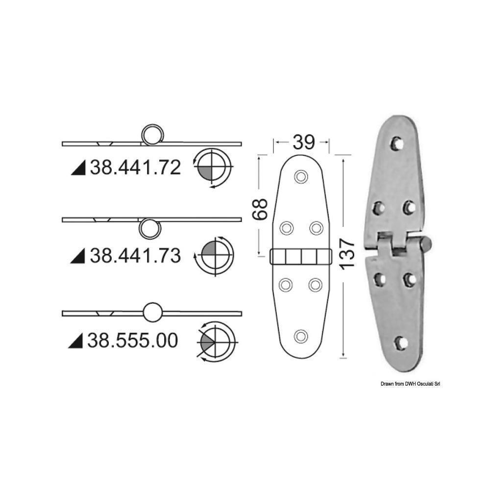 Cerniera inox sporgente 137x39 mm 