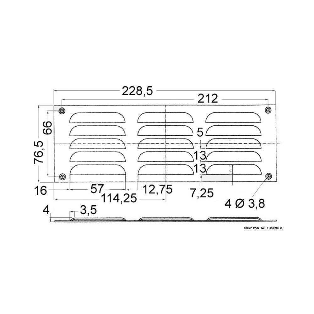 Griglia areazione inox 76 x 229 mm 