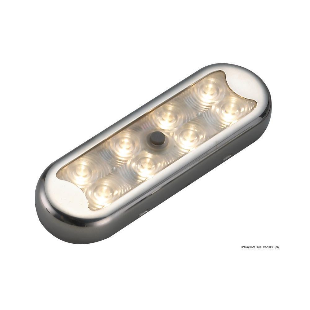 Plafoniera Bimini inox compatta a 8 LED fondo piatto, con interruttore